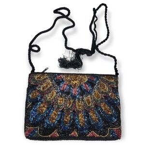Beautiful Vintage Beaded Women’s Crossbody Purse Evening‎ Bag 5.5 x 8.5” damaged